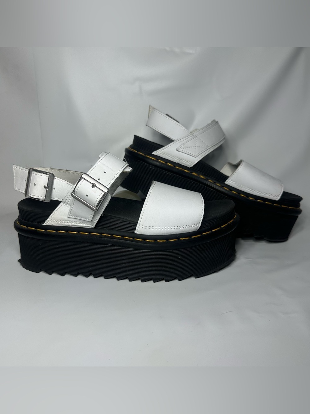 Dr. Martens Voss Quad White Leather Platform Buckle Sandals for Women